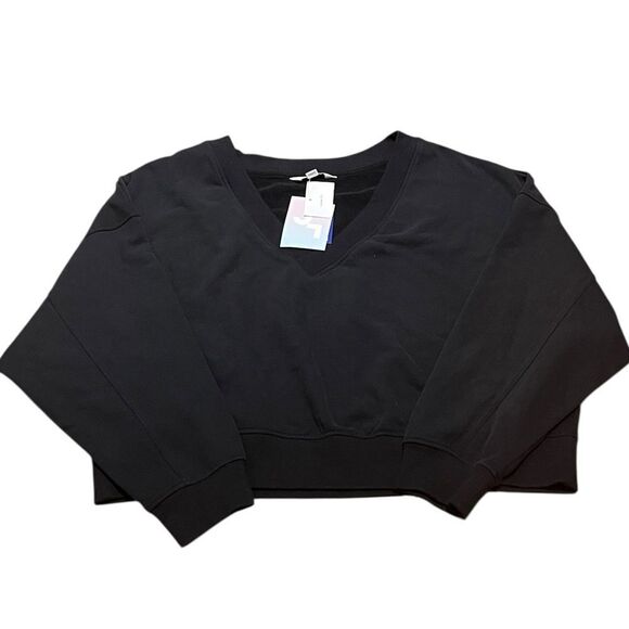 JoyLab Charcoal Black V-Neck Cropped Relaxed Fit Sweatshirt, Size L, NWT - Picture 2 of 8